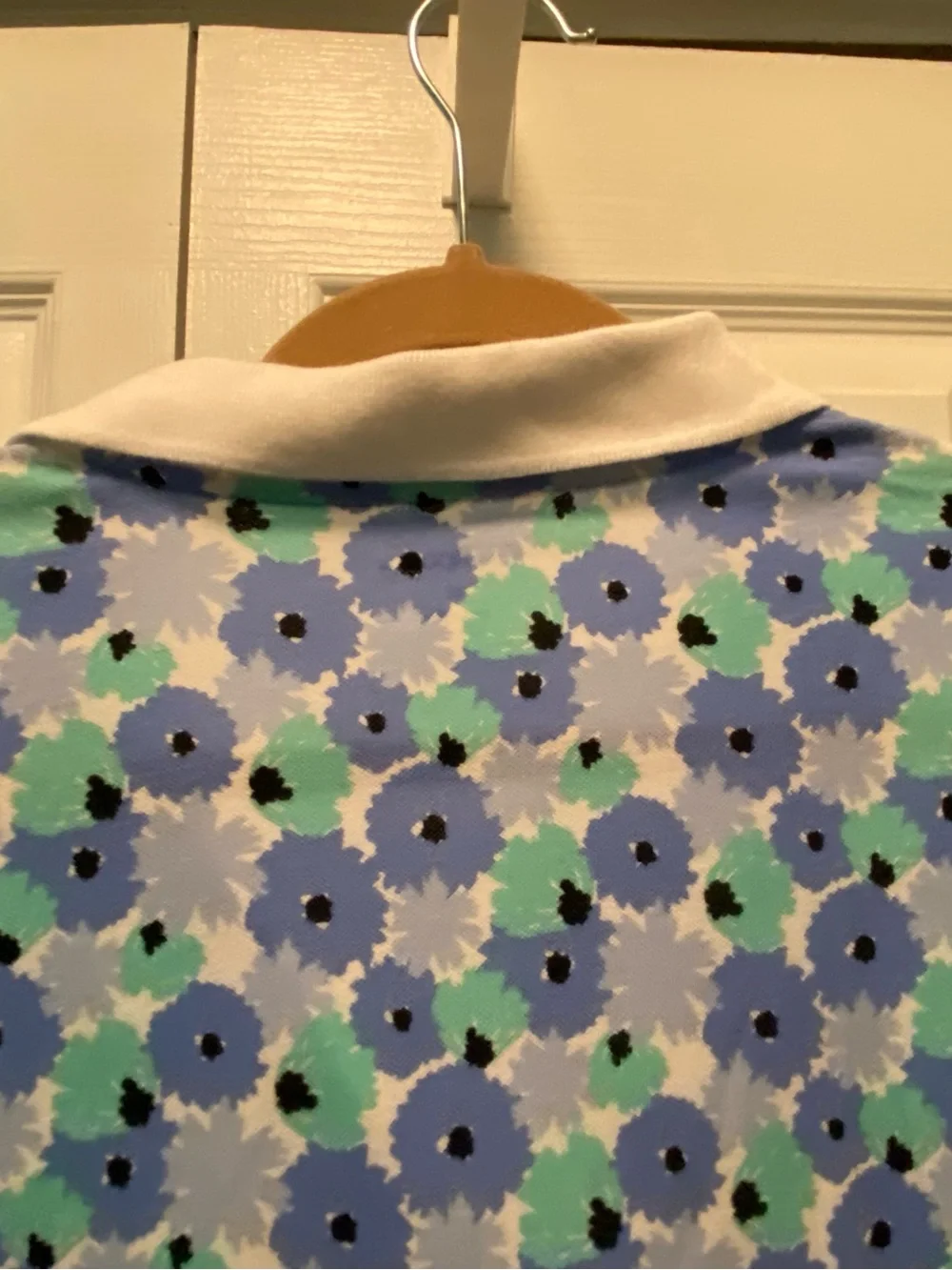 Kim Rogers Polo Shirt Blue/Green Floral Print with White Collar XL New With Tag